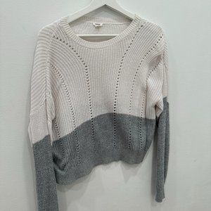 Garage Women White Gray Color block Knit Cropped Pullover Sweater